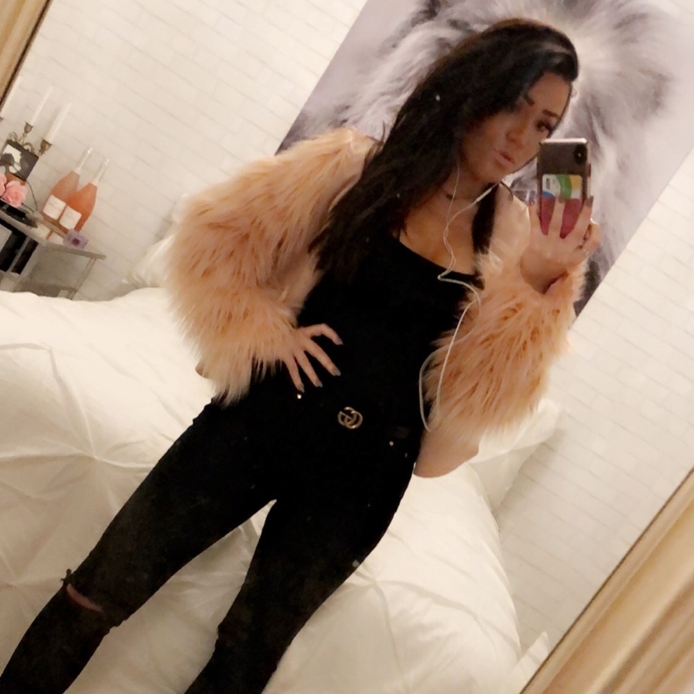 light pink fur coat